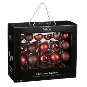 42-piece set of glass Christmas baubles in wine-red shades