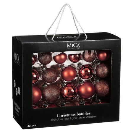 42-piece set of glass Christmas baubles in wine-red shades