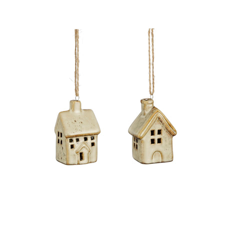 Porcelain hanging houses with jute twine