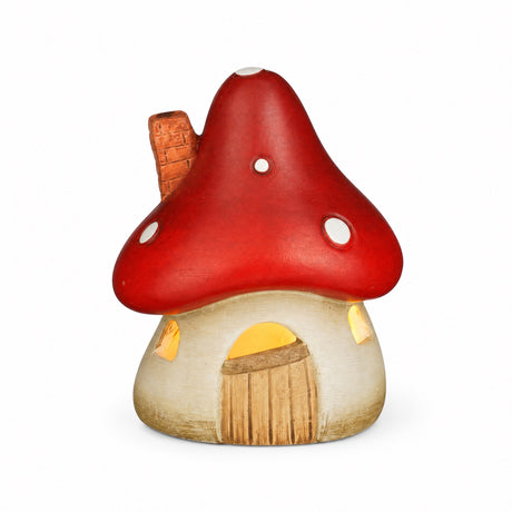 Mushroom house with LED lights 12 cm high