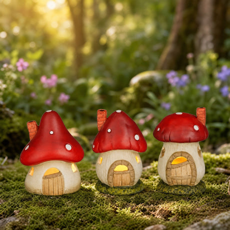 Mushroom house with LED lights 12 cm high