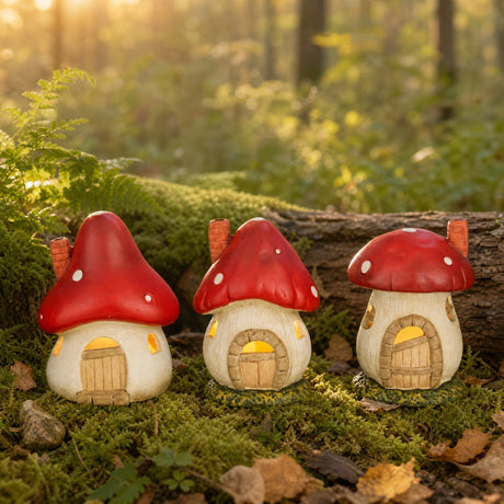 Mushroom house with LED lights 16 cm high