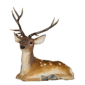 Reclining fallow deer figurine with antlers, 50 cm tall