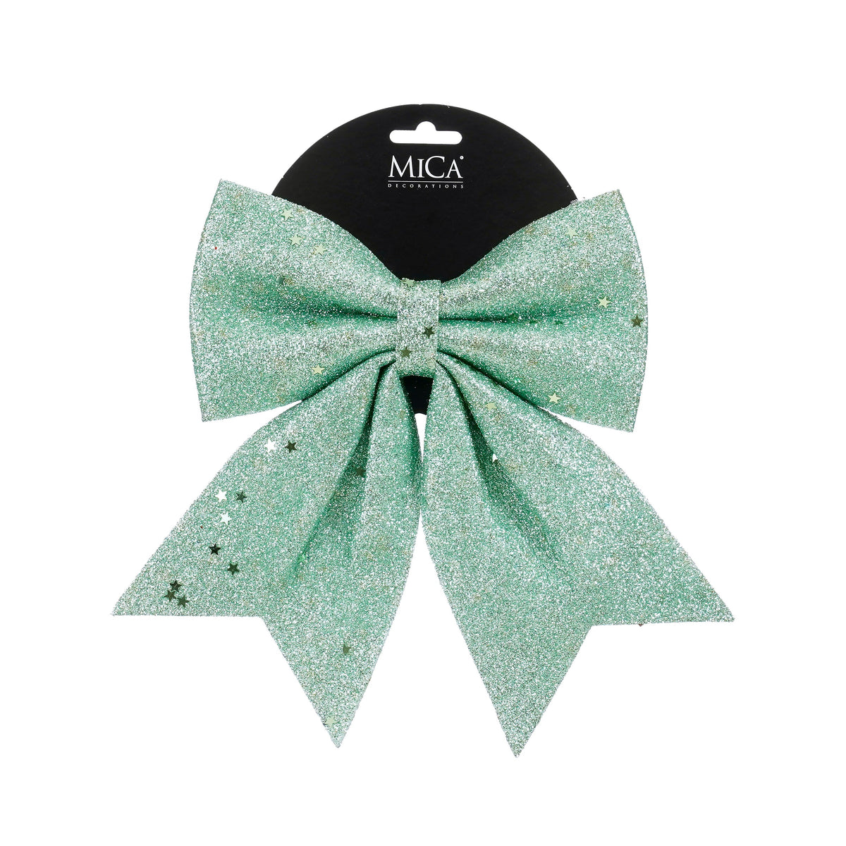 Mint green glitter bow, 20 cm wide, for decoration, from Mica Decorations