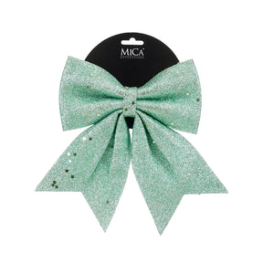 Mint green glitter bow, 20 cm wide, for decoration, from Mica Decorations