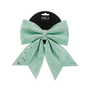 Mint green glitter bow, 20 cm wide, for decoration, from Mica Decorations
