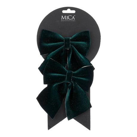 Sløjfer i mørkegrøn 12 cm bred 2-pak til dekoration fra Mica Decorations