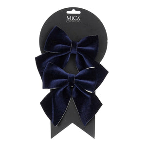 Set of 2 dark blue decorative bows, 12 cm wide, from Mica Decorations