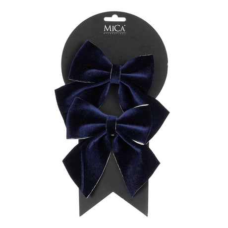 Set of 2 dark blue decorative bows, 12 cm wide, from Mica Decorations