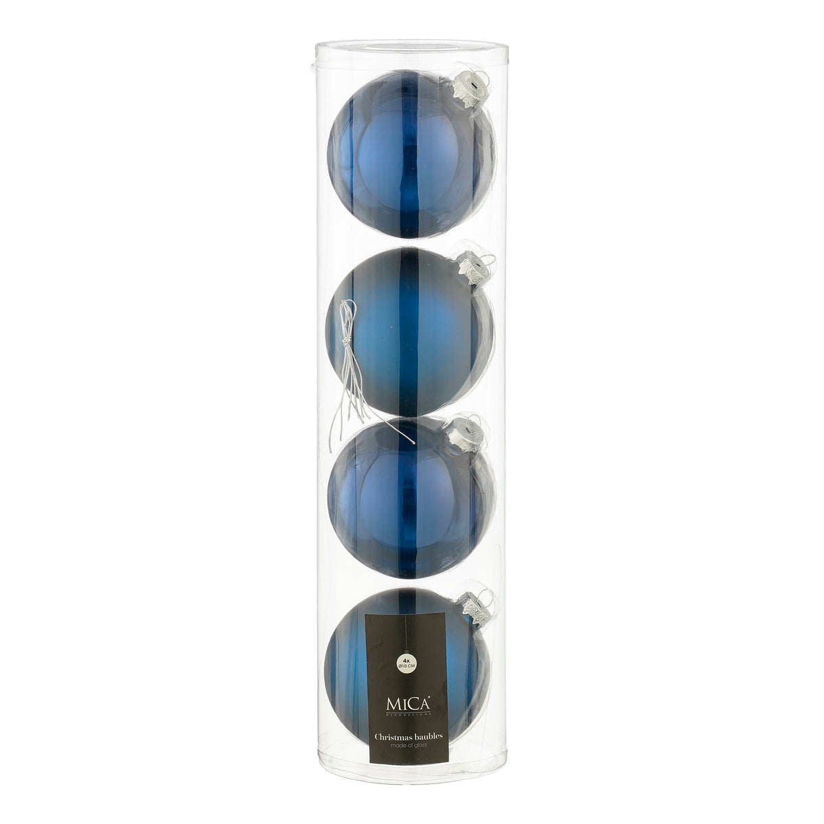 Set of 4 dark blue glass Christmas baubles, 10 cm diameter