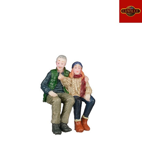 LuVille Bedstefar og barnebarn figur til bænk i juleby