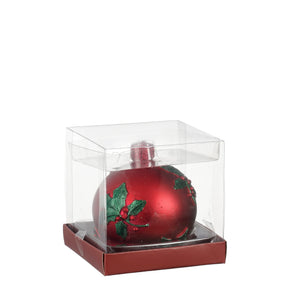 Dark red bauble-shaped light with holly