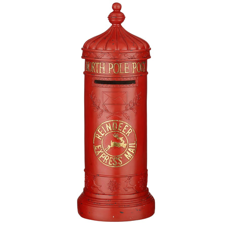 Vintage red mailbox with wool-colored lettering, 77 cm tall