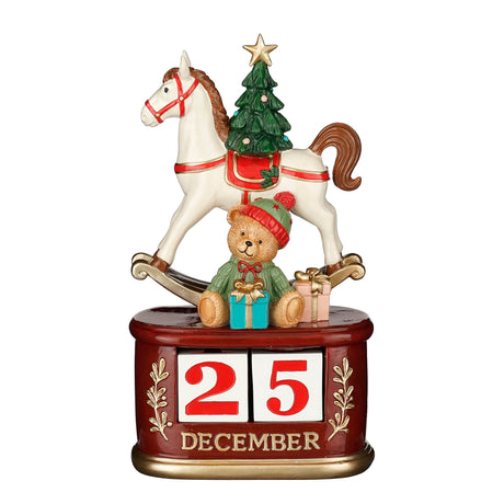 Julekalender med gyngehest og bamse til december måned 24 cm høj i polyresin