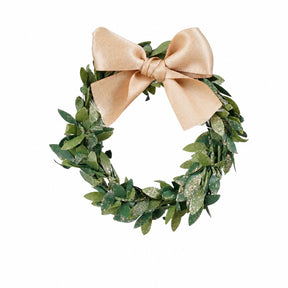 Green mini wreath for napkins and candles with a beige bow