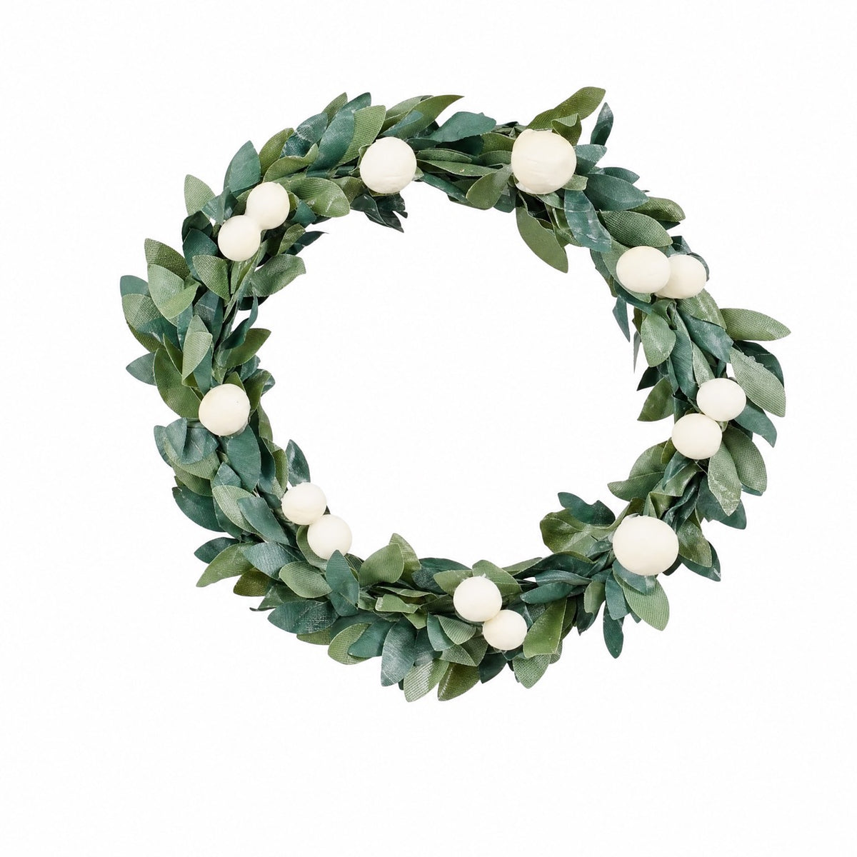 Green mini wreath for napkins and candles with white berries