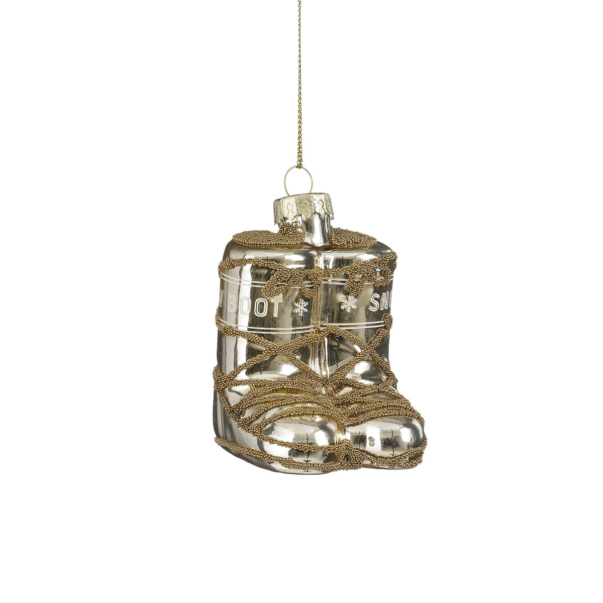 Figurine Christmas ornament: ski boots in gold-colored glass