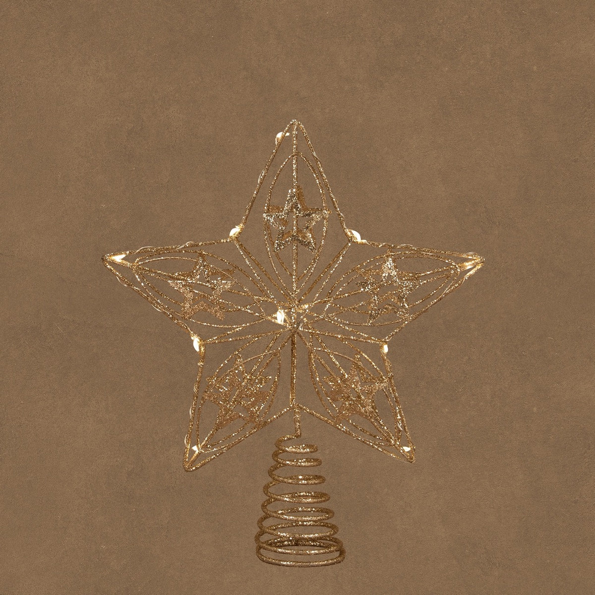 Champagne-colored metal star tree topper with lights, 25 cm high — Luca Lighting