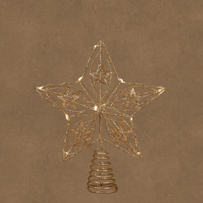 Champagne-colored metal star tree topper with lights, 25 cm high — Luca Lighting