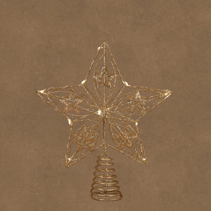 Champagne-colored metal star tree topper with lights, 25 cm high — Luca Lighting