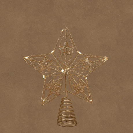 Champagne-colored metal star tree topper with lights, 25 cm high — Luca Lighting