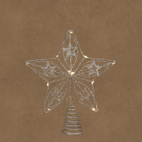 Silver-colored metal star tree topper with light, 25 cm tall, from Luca Lighting