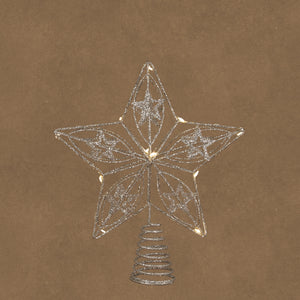 Silver-colored metal star tree topper with light, 25 cm tall, from Luca Lighting