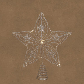 Silver metal star tree topper with lights, 30 cm high, Luca Lighting