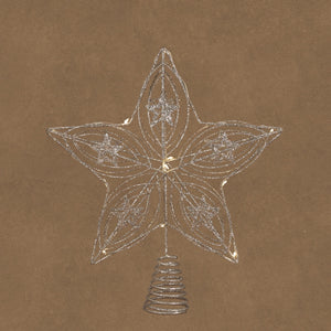 Silver metal star tree topper with lights, 30 cm high, Luca Lighting