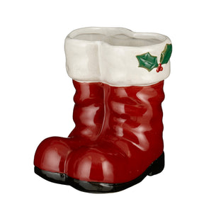 Decorative plant pot cover shaped like Santa's boots