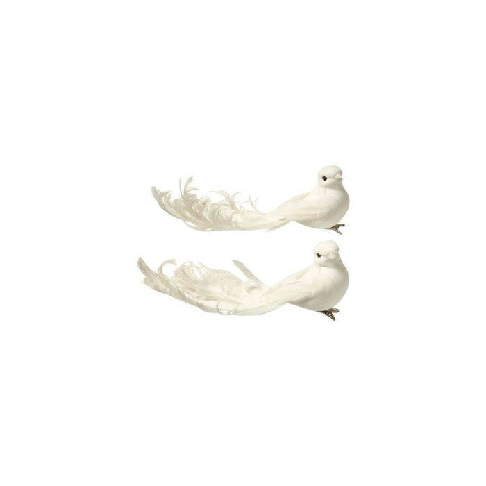 Hvid fugl med fjerhale og klips