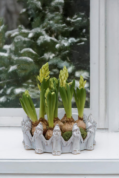 Ceramic Christmas gnome ring with hyacinths in the center from Ib Laursen