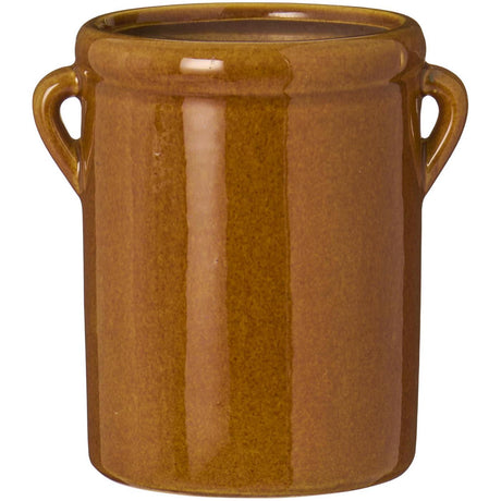 Tora brown ceramic jar with ears by Ib Laursen