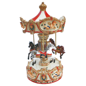 Carousel with horses and angels, finely detailed; plays the melody "Rigoletto" from Musicboxworld.