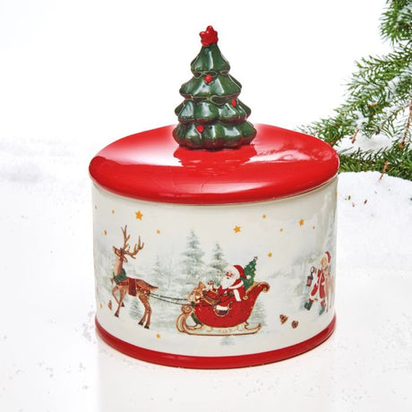 Kagedåse i keramik med juletræ