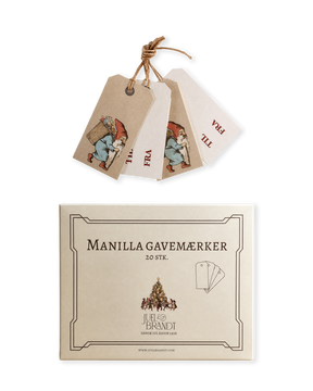 Manila gift tags with classic Christmas illustrations from Juel & Brandt