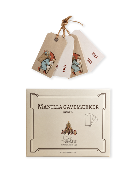 Manila gift tags with classic Christmas illustrations from Juel & Brandt