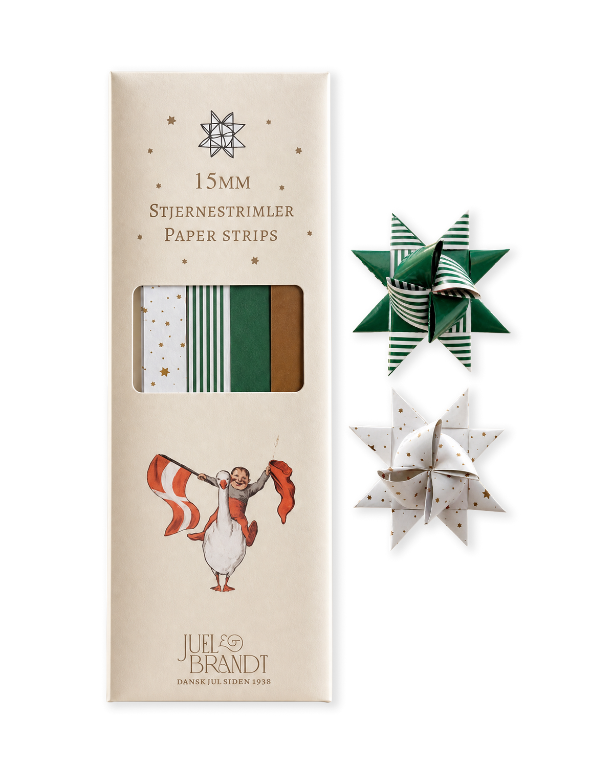 Green 15 mm star ribbon with pattern from Juel & Brandt