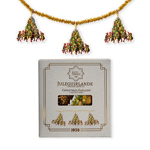 Garland with gold lametta tinsel string featuring 8 vintage-style Christmas trees from Juel & Brandt