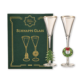 Shot glass with gold rim and stemmed glass ornament from Juel & Brandt