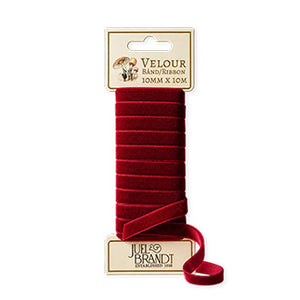 Burgundy velour ribbon, 1 cm wide, 10 m, from Juel & Brandt