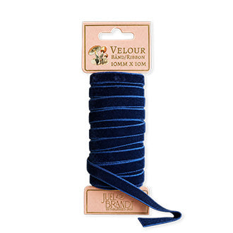 Dark blue velour ribbon, 1 cm wide, 10 m, for gift wrapping from Juel & Brandt