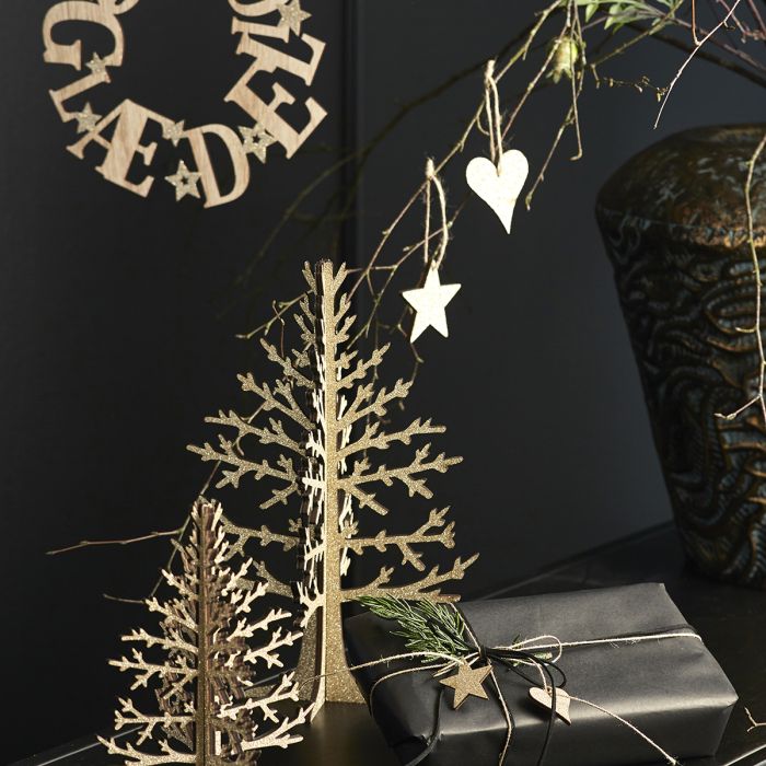 Dekorationspynt i træ med glitter