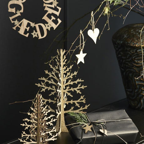 Dekorationspynt i træ med glitter