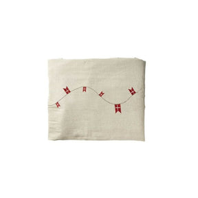 Fødselsdagsdug med flag 140 cm x 360 cm hørfarvet