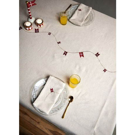 Fødselsdagsdug med flag 140 cm x 360 cm hørfarvet