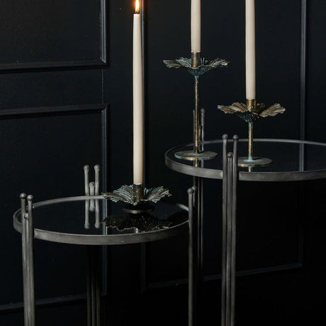 Lysestage med blade 6 cm høj antikgrøn