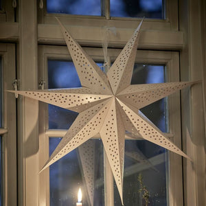 Hvid papirstjerne med hulmønster 60 cm i dia