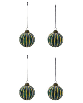 Dark green Christmas baubles with frosted stripes, 4-pack, 8 cm diameter, from house Doctor
