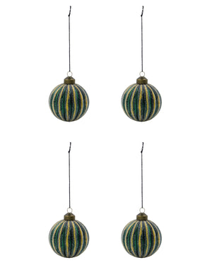 Dark green Christmas baubles with frosted stripes, 4-pack, 8 cm diameter, from house Doctor